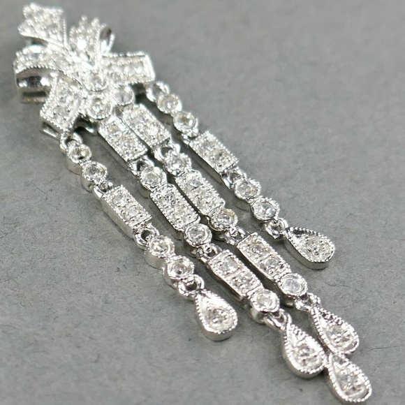 Fine Designer ADL 14k White Gold 1/4 tcw Art Deco Slide Necklace Pendant - Picture 9 of 9